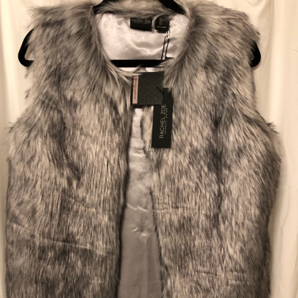 NWT Rachel Zoe Gray Faux Fur Vest